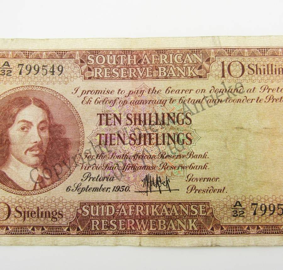 MH de Kock Ten Shillings 1950 E/A A32 VF