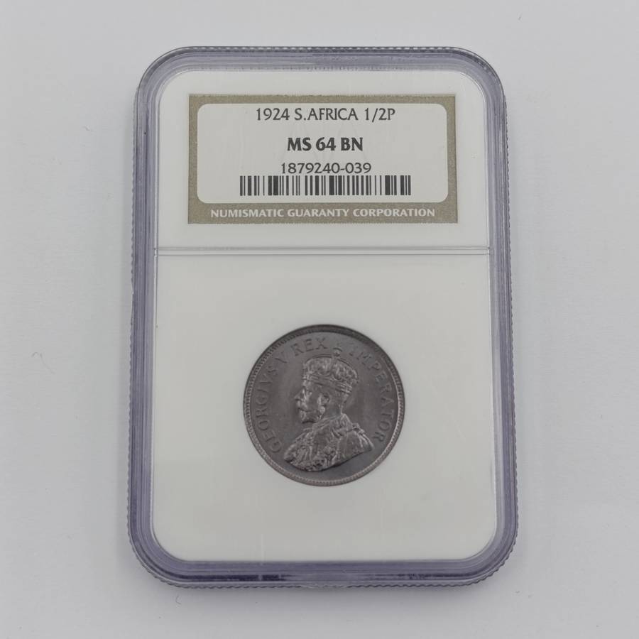 1924 SA Union half penny graded MS64 BN by NGC