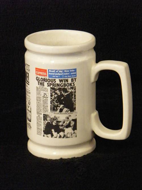 Crescent ware Luipaardsvlei South Africa Beer mug with Sunday Times Glorious win by the Springboks