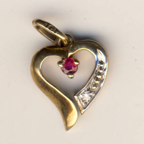 10ct gold pendant with small diamond & Ruby - weighs 1,1 grams