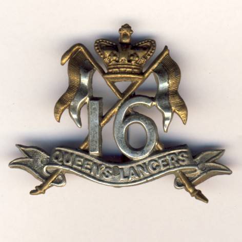 Great Britain 16th Lancers cap badge bi-metal - lugs missing
