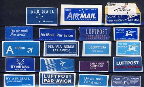 Lot of 19 different Airmail tags - sold as a lot - as per scan