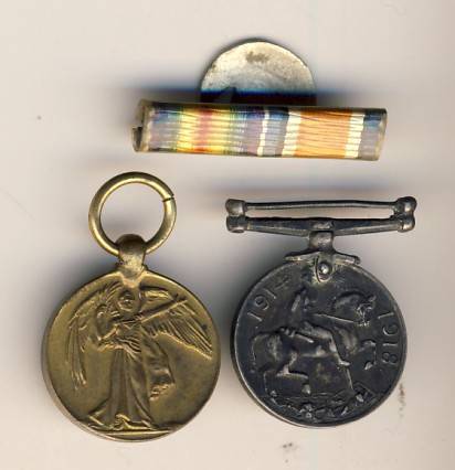 WWI Miniature set of medals - War medal & Victory - also button hole ribbon bar - as per scan