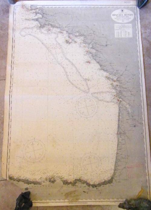 1919 map - bay of Biscay ( Biscya Bucht ) Marine map - some damage - 108 x 72cm - as per photo