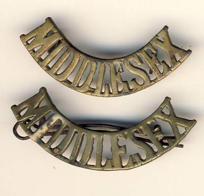 The Middlesex Regiment shoulder Title worn 1908 - 1939 - Lugs intact  - Bronze badges - as per scan