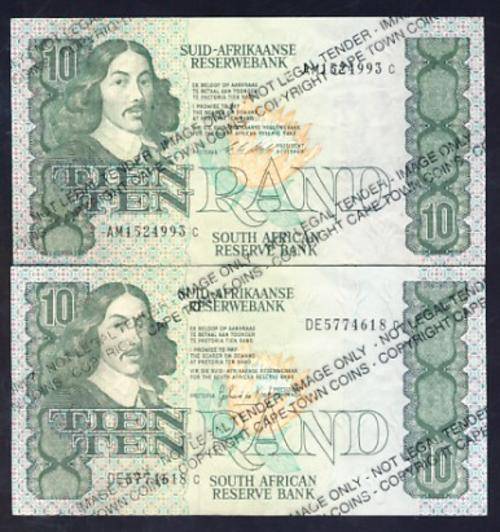 SA - Pair of Stals & De Kock R10 notes - excellent - as per scan