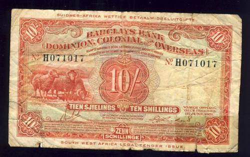 South West Africa Ten Shillings - Barclays 1931 - as per scan