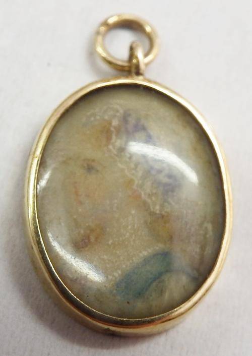 Gold pendant with glass art work - antique