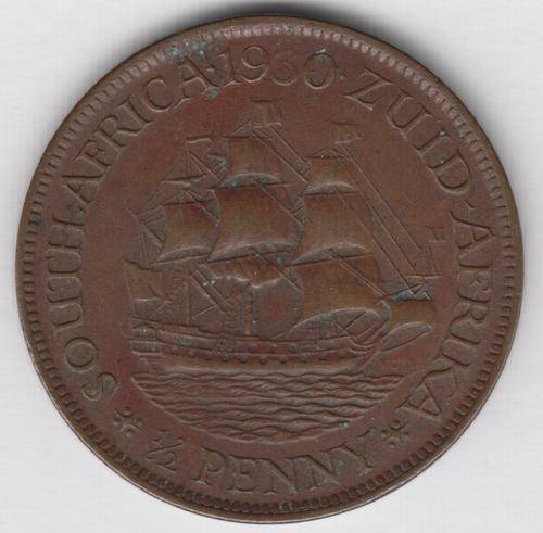 1930 SA Union half penny with bad strike `3` error - as per photo