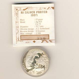 RSA 1997 Silver Protea SA Woman R1 mintage only 2329 !