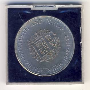 Great Britain 1972 Elizabeth & Philip Crown size coin in slab - as per scan