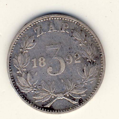 ZAR 1892 Kruger 3d - nice coin - low mintage