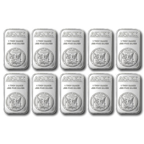 Sheet of 10 x 1 oz APMEX Silver Bars ( .999 Fine Silver )