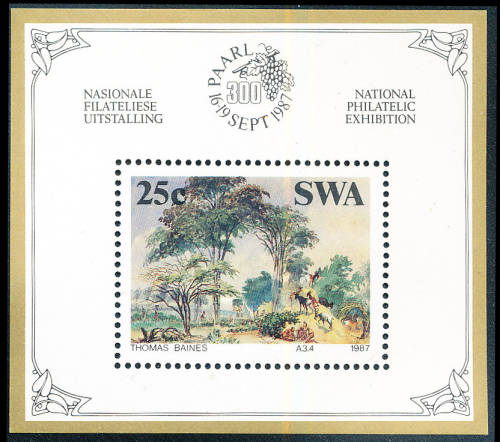 South West Africa - 1987 - Baines Paintings - 25c foundation m/sheet - unhinged mint . SAC 487a .