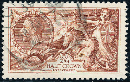 Great Britain - 1934 - Re-engraved Seahorses - 2s 6d choc-brown fine used . SG 450 .
