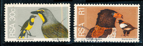 South Africa - 1974 - Defins - 30c + R1 - fine used . SACC 372 - 374 .
