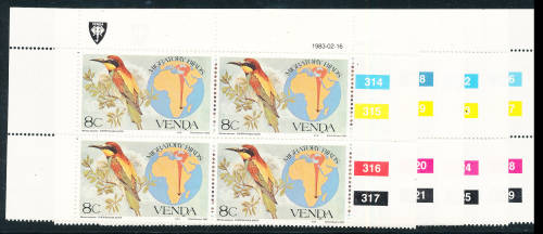 Venda - 1983 - Migratory birds set of 4 U.M. control blocks of 4. SACC 71-74