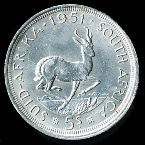 South Africa - Geo 6 - 1951 - 5s silver crown condition see scans.ungraded. (Q5003).