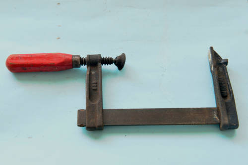 Tools - G Clamp - 6 inch with red wooden handle . Good used working condition .