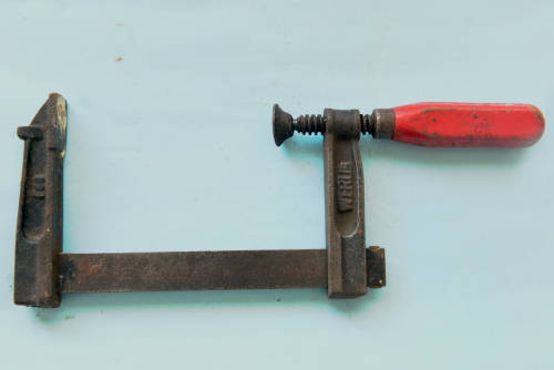 Tools - G Clamp - 6 inch with red wooden handle . Good used working condition .