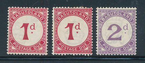 Basutoland Postage Dues - 1933 - 1d carmine, 1d scarlet, 2d violet mint hinged (SG D1-2).