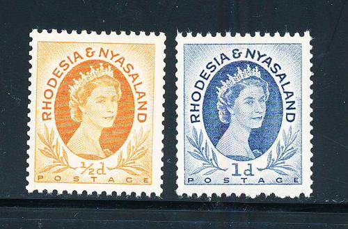 Rhodesia & Nyasaland - 1954-56 - Eliz Defins - Â½d & 1d coil stamps perf 12Â½x14 mint unhinged.