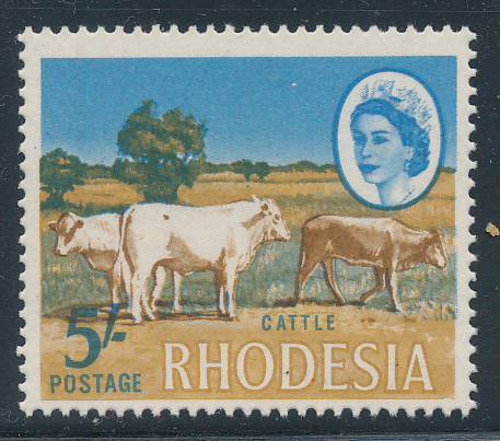 Rhodesia - 1966 - 1970 - 5s brown spot on cow mint unhinged (SG-405v)