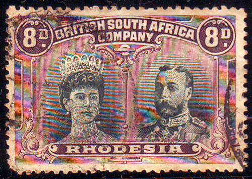 Rhodesia - 1910-13 - Double-Heads - 8d greenish-black & purple perf 14 fine used.