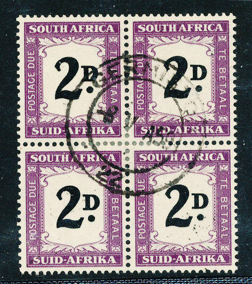 South Africa Postage Dues â 1950-58 - 2d fine used block of 4 (SACC D39b).