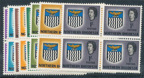 Northern Rhodesia - 1963 - Defin - 1/2d to 1s mint unhinged blocks of 4 (SACC 75-82).