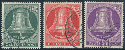 Germany Berlin West - 1953 - Freedom Bell (clapper to centre) - 10pf, 20pf, 40pf fine used.