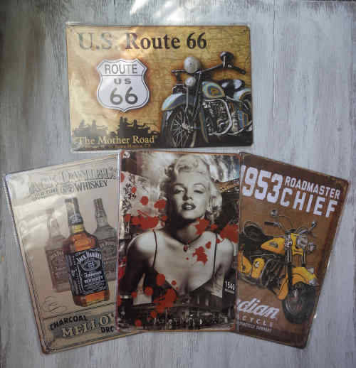 4x Vintage Metal Art Signs