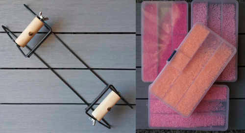 Basic beading loom plus 4 containers pink seed beads