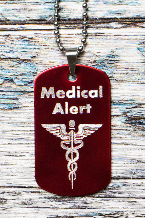 Red Medical Alert Aluminum MIlitary Dog Tag