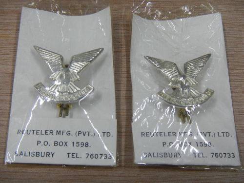 Rhodesian Selous Scouts Silver Officers Collar Badges in original packing  - Made In Salisbury.