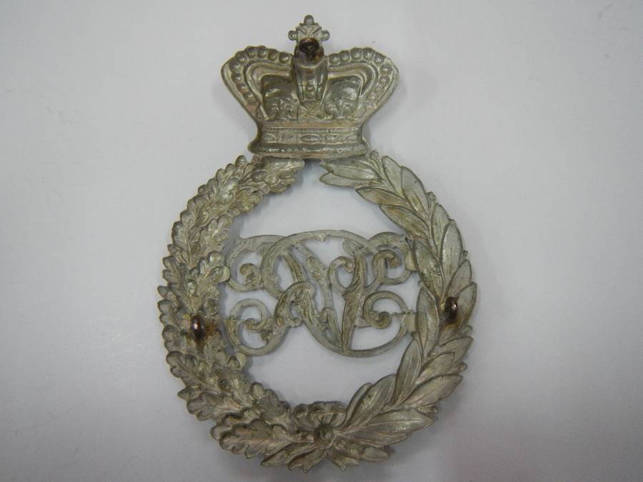 Cape rural police white metal helmet plate prior 1902 Queens crown - C Owen #1807