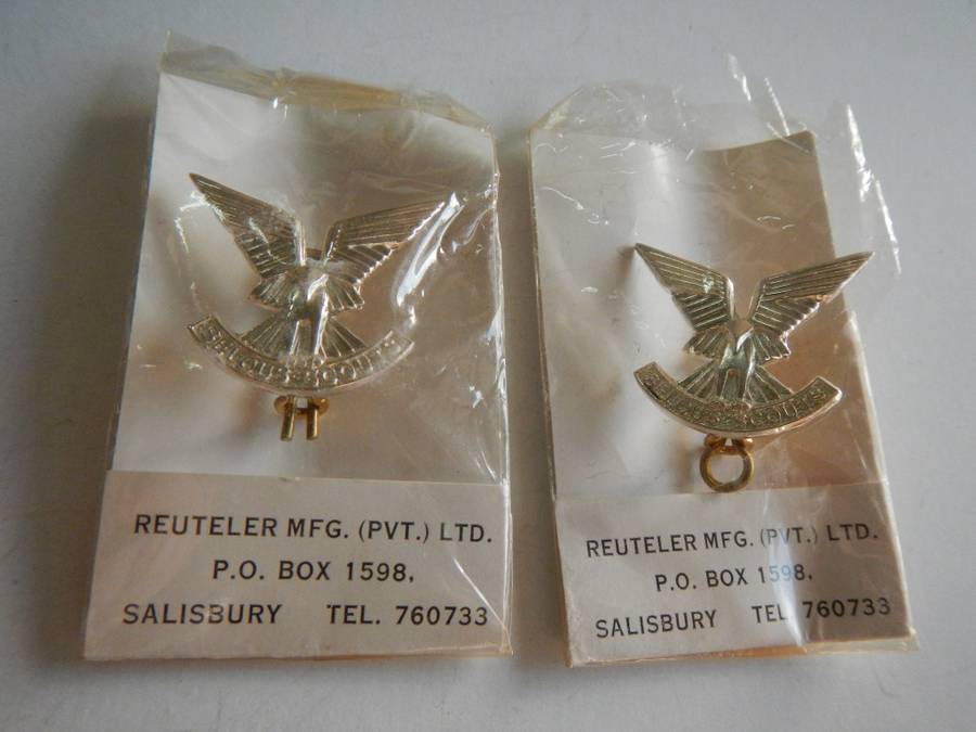 Rhodesian Selous Scouts Silver Officers Collar Badges in original packing - Made In Salisbury.