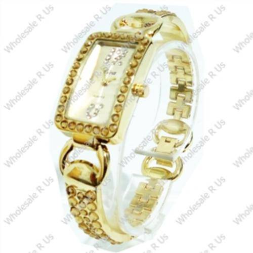 Ladies Crystal Accented Bracelet Dress Watch Gold