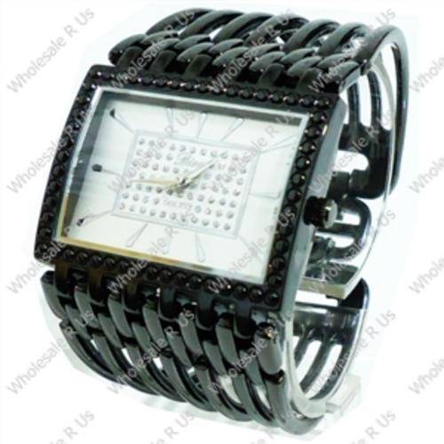 Ladies Crystal Accented Bracelet Dress Watch Black