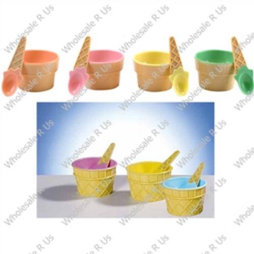 Ice-Cream Cone Inspired Set of 4 Matching Adorable Ice Cream Bowls with Spoons