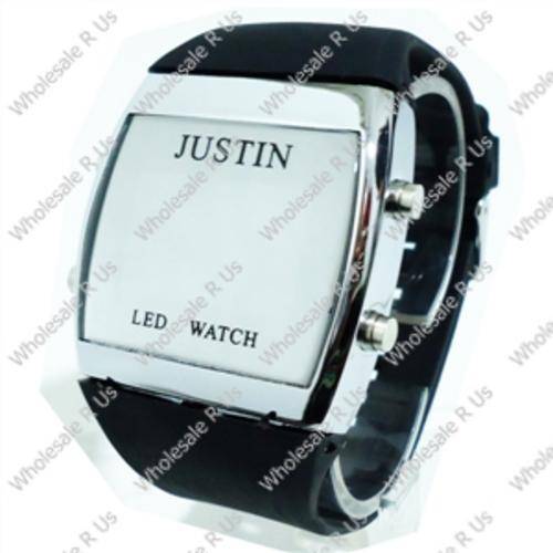 Unisex Black Silicone Band Mirror Face Red LED Wrist Watch