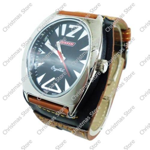 Gents Wrist Watch Black Tan Strap Black Face