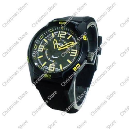 Gents Watch - Black Strap Black Face Yellow Markers