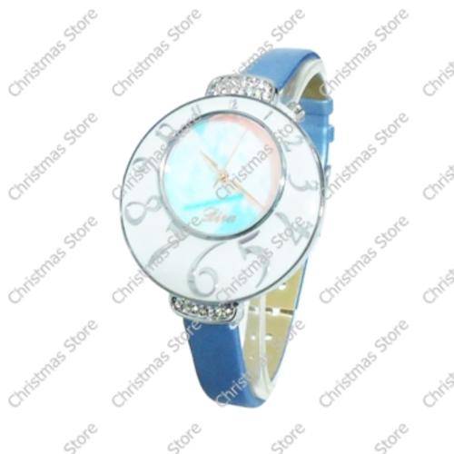 Ladies Wrist Watch - Blue Strap Silver Nrs White Shiny Face