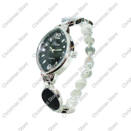 Ladies Bracelet Watch - Silver Black Straps Silver Black Face