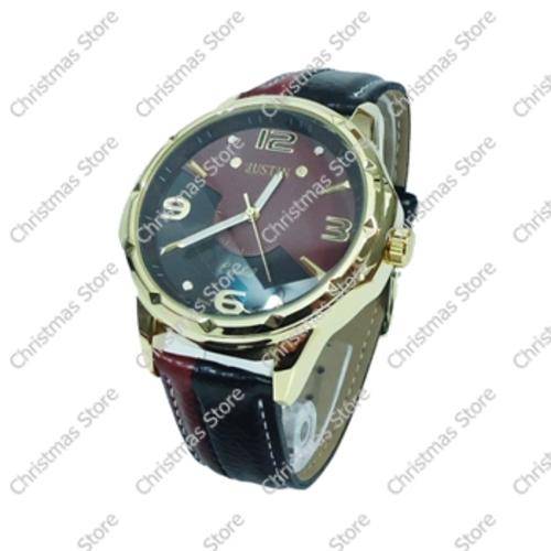 Gents Wrist Watch Brown Black Strap with Gold Brown Black Face