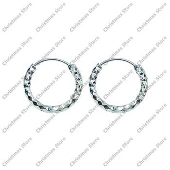 Silver 925 Diamond Cut Round Hoop Earrings 15mm