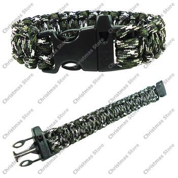 Paracord Survival Rescue Bracelet with Whistle Buckle (Green/White)