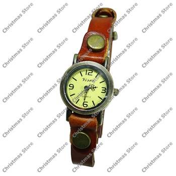 Ladies Wrap Around Wrist Watch Brown Strap Tan Face
