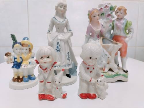 Collection of 5 Capodimonte Style and other Styles Porcelain Figurine Ornaments